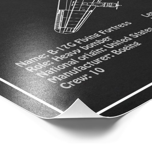 B-17 Flying Fortress - Vliegtuigblauwdruk Plannen  Foto Afdruk (Hoek)