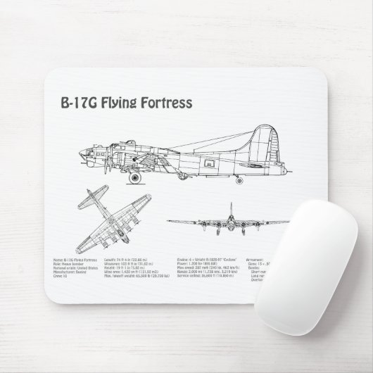 B-17 Flying Fortress - Vliegtuigblauwdruk Plannen  Muismat (Met muis)
