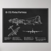 B-17 Flying Fortress - Vliegtuigblauwdruk Plannen  Poster (Voorkant)