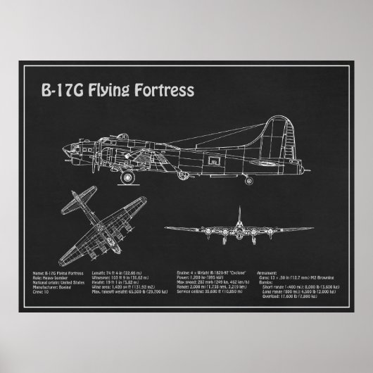 B-17 Flying Fortress - Vliegtuigblauwdruk Plannen  Poster (Voorkant)