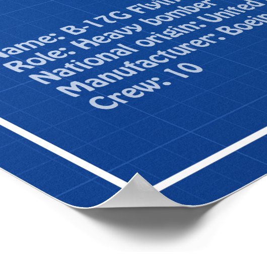 B-17 Flying Fortress - Vliegtuigblauwdruk Plannen  Poster (Hoek)