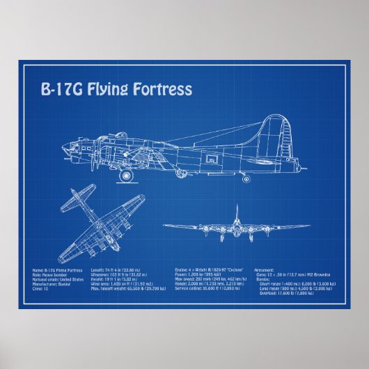 B-17 Flying Fortress - Vliegtuigblauwdruk Plannen  Poster (Voorkant)