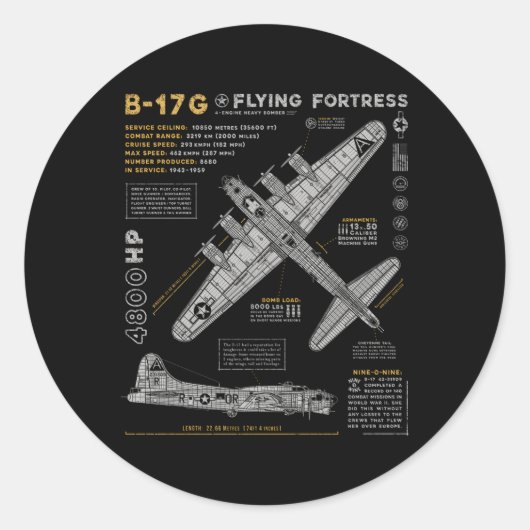 B-17 Vliegende Fort WW2 B-17G Bomberluchtvaart Ronde Sticker (Voorkant)