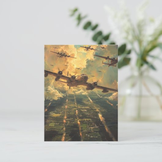 B-24 Bomber op een Missie Schilderij Briefkaart (Staand voorkant)