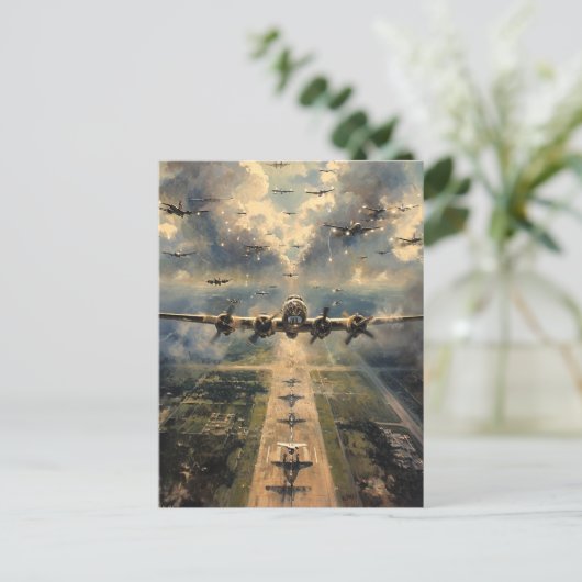 B-24 Bomber op een Missie Schilderij Briefkaart (Staand voorkant)