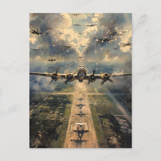 B-24 Bomber op een Missie Schilderij Briefkaart (Voorkant)