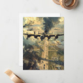 B-24 Bomber op een Missie Schilderij Notitiekaartje (Voorkant / Achterkant in situ)