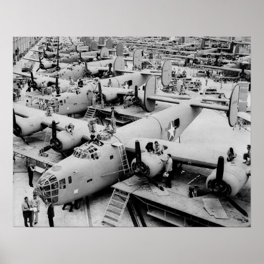 B-24 Bommenwerper Assemblagelijn, 1943. Oude foto Poster (Voorkant)
