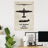 B-24 Liberator Vliegtuigposter voor Vliegdecoratie Poster (Thuiskantoor)