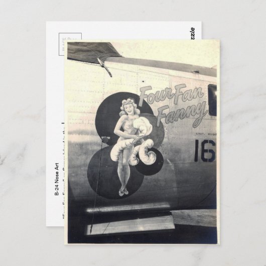 B-24 neuskunst "Four Fan Fanny" Briefkaart (Voorkant / Achterkant)