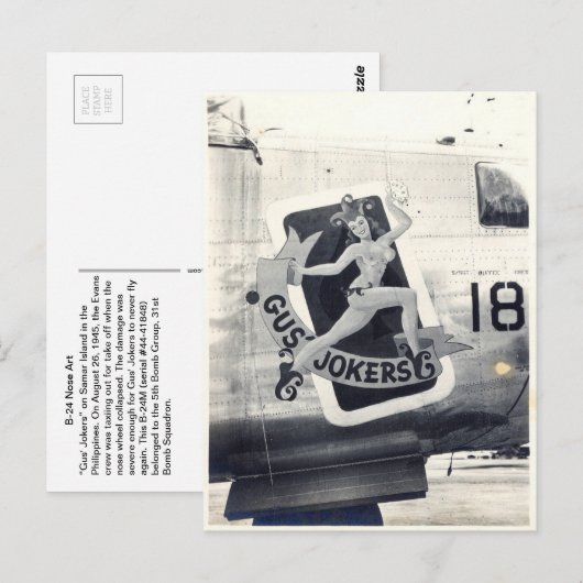 B-24 neuskunst "Gus' Jokers" Briefkaart (Voorkant / Achterkant)