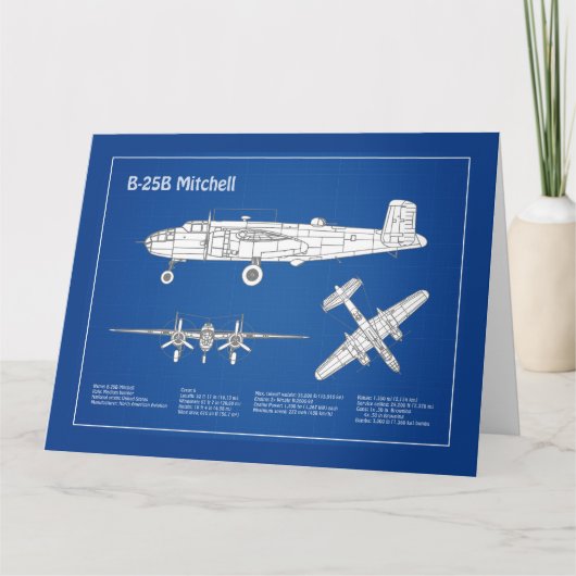 B-25B Mitchell Doolittle - Vliegtuigblauwdruk ABD Bedankkaart (Voorkant)