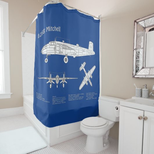 B-25B Mitchell Doolittle - Vliegtuigblauwdruk ABD Douchegordijn (In situ)