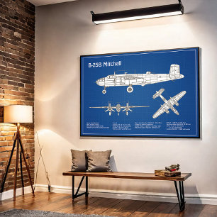 B-25B Mitchell Doolittle - Vliegtuigblauwdruk ABD Poster