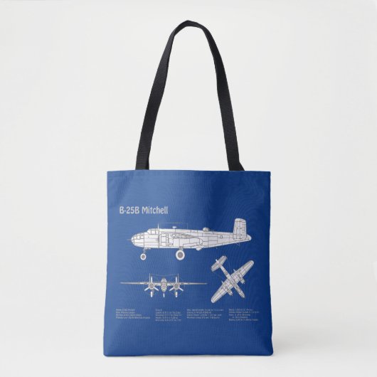 B-25B Mitchell Doolittle - Vliegtuigblauwdruk ABD Tote Bag (Voorkant)