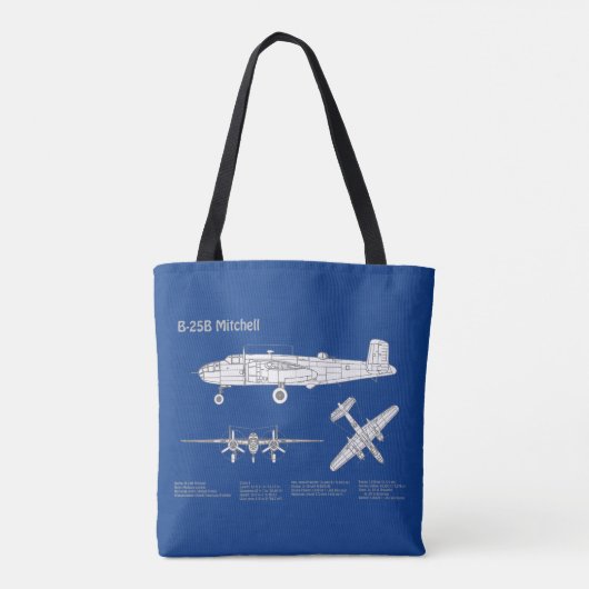 B-25B Mitchell Doolittle - Vliegtuigblauwdruk ABD Tote Bag (Achterkant)
