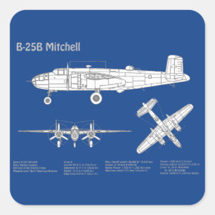 B-25B Mitchell Doolittle - Vliegtuigblauwdruk ABD Vierkante Sticker