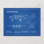 B-25B Mitchell Doolittle - Vliegtuigblauwdruk AD Briefkaart (Voorkant)