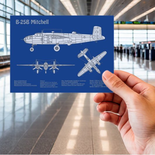 B-25B Mitchell Doolittle - Vliegtuigblauwdruk AD Briefkaart
