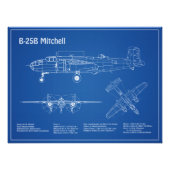 B-25B Mitchell Doolittle - Vliegtuigblauwdruk AD Foto Afdruk (Voorkant)