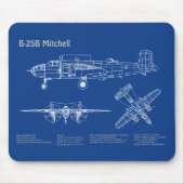 B-25B Mitchell Doolittle - Vliegtuigblauwdruk AD Muismat (Voorkant)