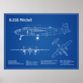 B-25B Mitchell Doolittle - Vliegtuigblauwdruk AD Poster (Voorkant)