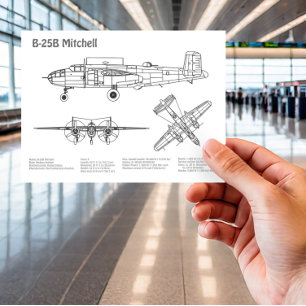 B-25B Mitchell Doolittle - Vliegtuigblauwdruk BD Briefkaart