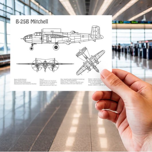 B-25B Mitchell Doolittle - Vliegtuigblauwdruk BD Briefkaart