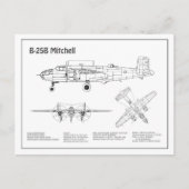 B-25B Mitchell Doolittle - Vliegtuigblauwdruk BD Briefkaart (Voorkant)
