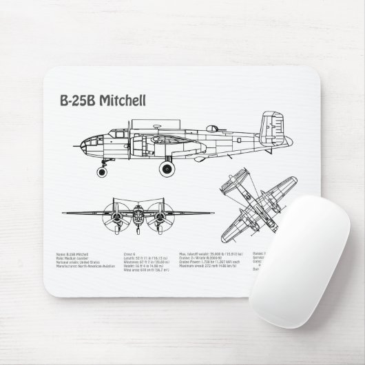 B-25B Mitchell Doolittle - Vliegtuigblauwdruk BD Muismat (Met muis)