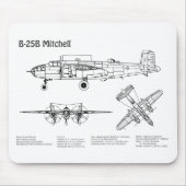 B-25B Mitchell Doolittle - Vliegtuigblauwdruk BD Muismat (Voorkant)