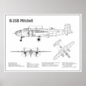 B-25B Mitchell Doolittle - Vliegtuigblauwdruk BD Poster (Voorkant)