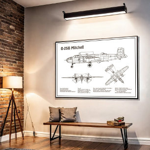 B-25B Mitchell Doolittle - Vliegtuigblauwdruk BD Poster