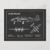 B-25B Mitchell Doolittle - Vliegtuigblauwdruk PD Briefkaart (Voorkant)