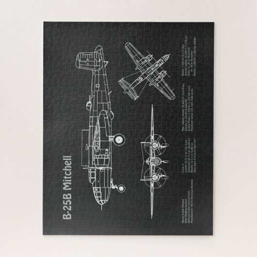 B-25B Mitchell Doolittle - Vliegtuigblauwdruk PD Legpuzzel (Verticaal)