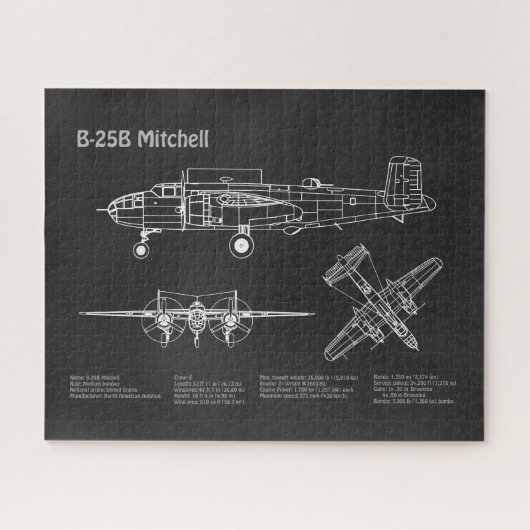 B-25B Mitchell Doolittle - Vliegtuigblauwdruk PD Legpuzzel (Horizontaal)