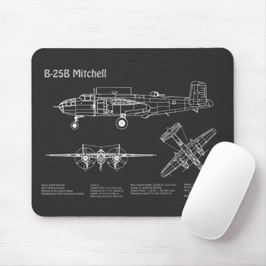 B-25B Mitchell Doolittle - Vliegtuigblauwdruk PD Muismat (Met muis)