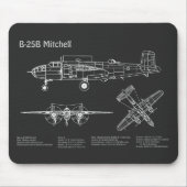 B-25B Mitchell Doolittle - Vliegtuigblauwdruk PD Muismat (Voorkant)