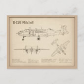 B-25B Mitchell Doolittle - Vliegtuigblauwdruk SD Briefkaart (Voorkant)
