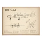 B-25B Mitchell Doolittle - Vliegtuigblauwdruk SD Foto Afdruk (Voorkant)