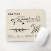 B-25B Mitchell Doolittle - Vliegtuigblauwdruk SD Muismat (Met muis)