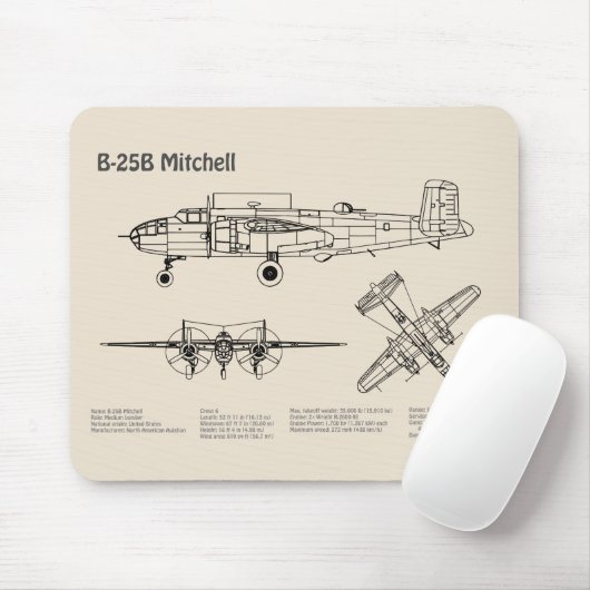 B-25B Mitchell Doolittle - Vliegtuigblauwdruk SD Muismat (Met muis)