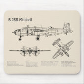 B-25B Mitchell Doolittle - Vliegtuigblauwdruk SD Muismat (Voorkant)
