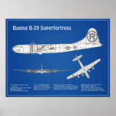 B-29 Superfortress - Vliegtuig Blauwdruk Plannen A Poster (Voorkant)
