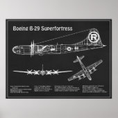 B-29 Superfortress - Vliegtuig Blauwdruk Plannen P Poster (Voorkant)