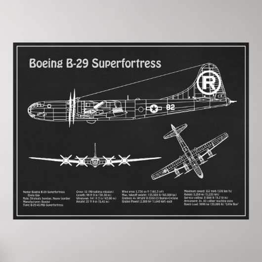 B-29 Superfortress - Vliegtuig Blauwdruk Plannen P Poster (Voorkant)