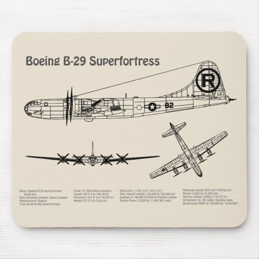 B-29 Superfortress - Vliegtuig Blauwdruk Plannen S Muismat (Voorkant)
