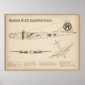 B-29 Superfortress - Vliegtuig Blauwdruk Plannen S Poster (Voorkant)