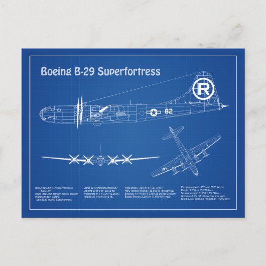 B-29 Superfortress - Vliegtuigblauwdruk Plannen AD Briefkaart (Voorkant)