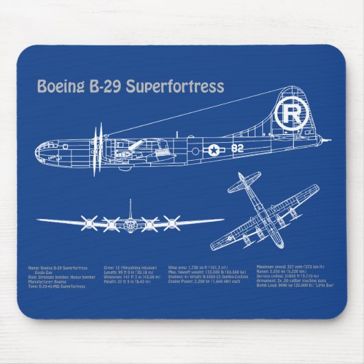 B-29 Superfortress - Vliegtuigblauwdruk Plannen AD Muismat (Voorkant)